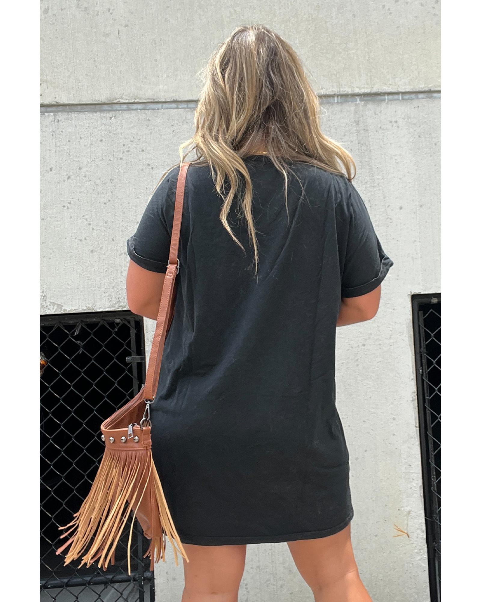 Black Nashville Guitar Print Crew Neck T Shirt Mini Dress - M