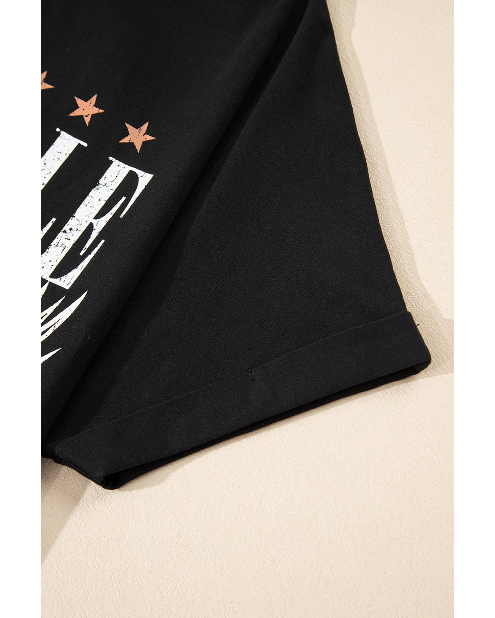 Black Nashville Guitar Print Crew Neck T Shirt Mini Dress - S