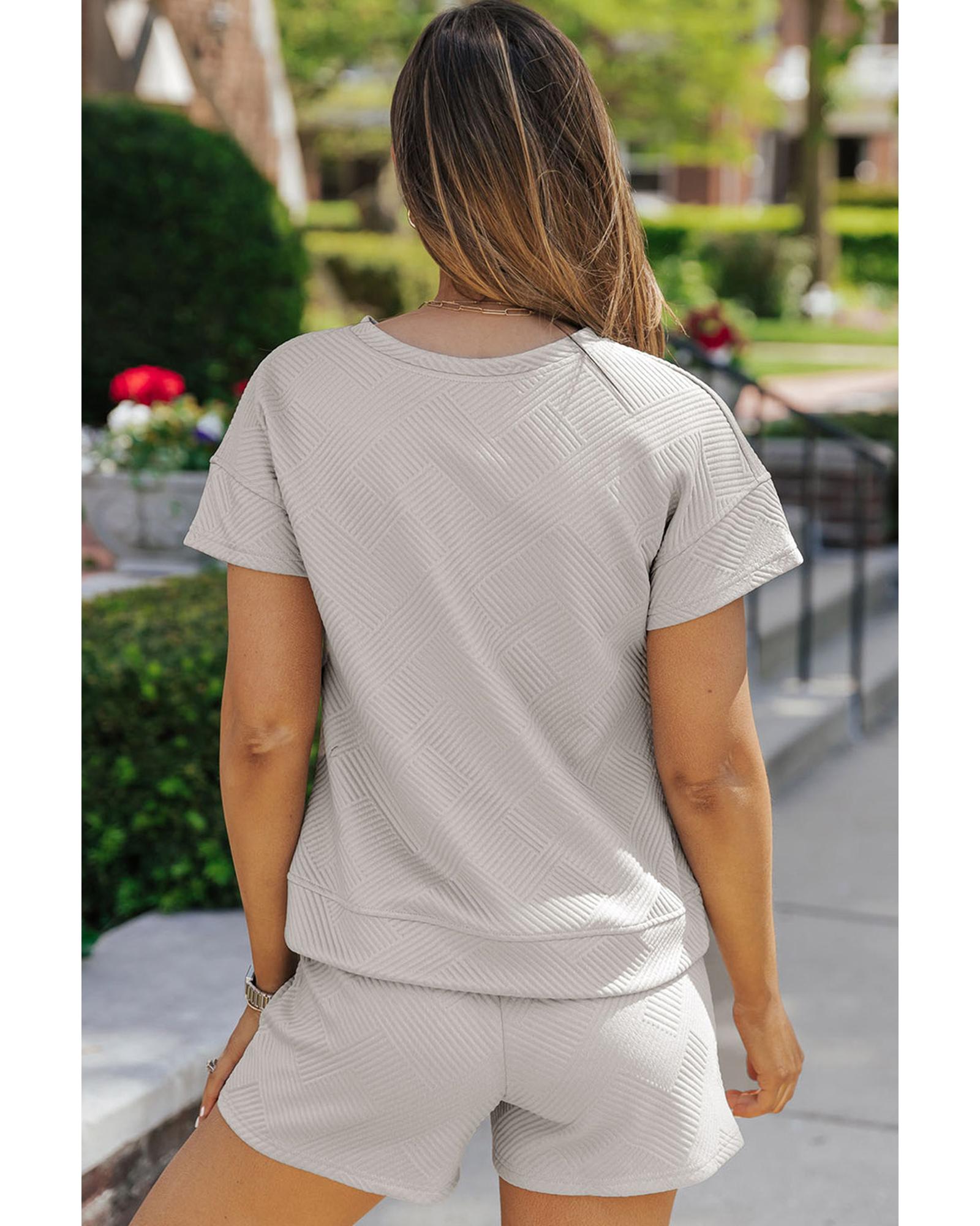 Gray Sequin Rugby Football Textured T Shirt Shorts Set - XL