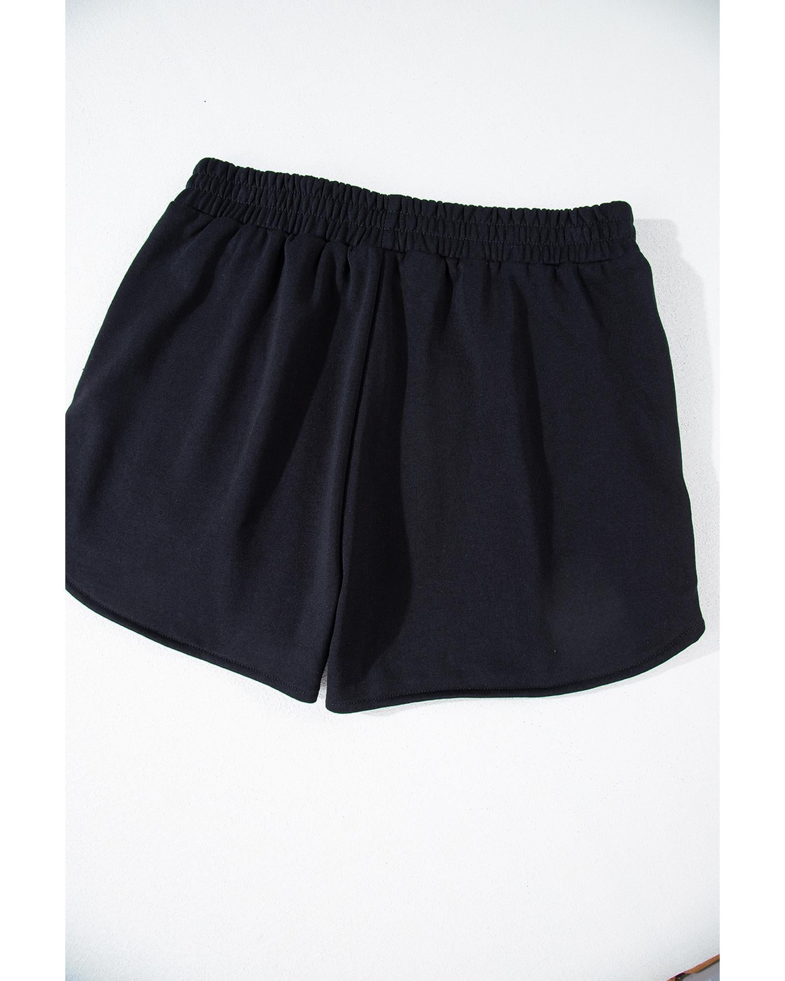 Black Sequined COFFEE Loose Fit Sweatshirt and Shorts Set - XL