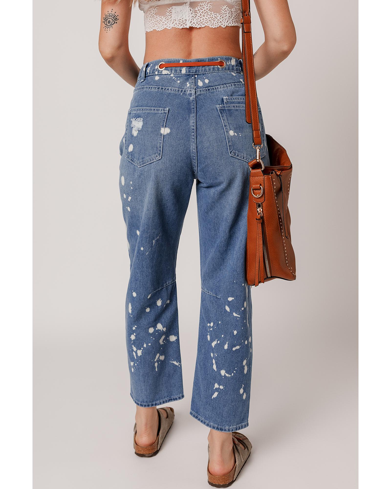 Ashleigh Blue Ripped Splattering Paint Rope Waist Cropped Straight Jeans - 8 US