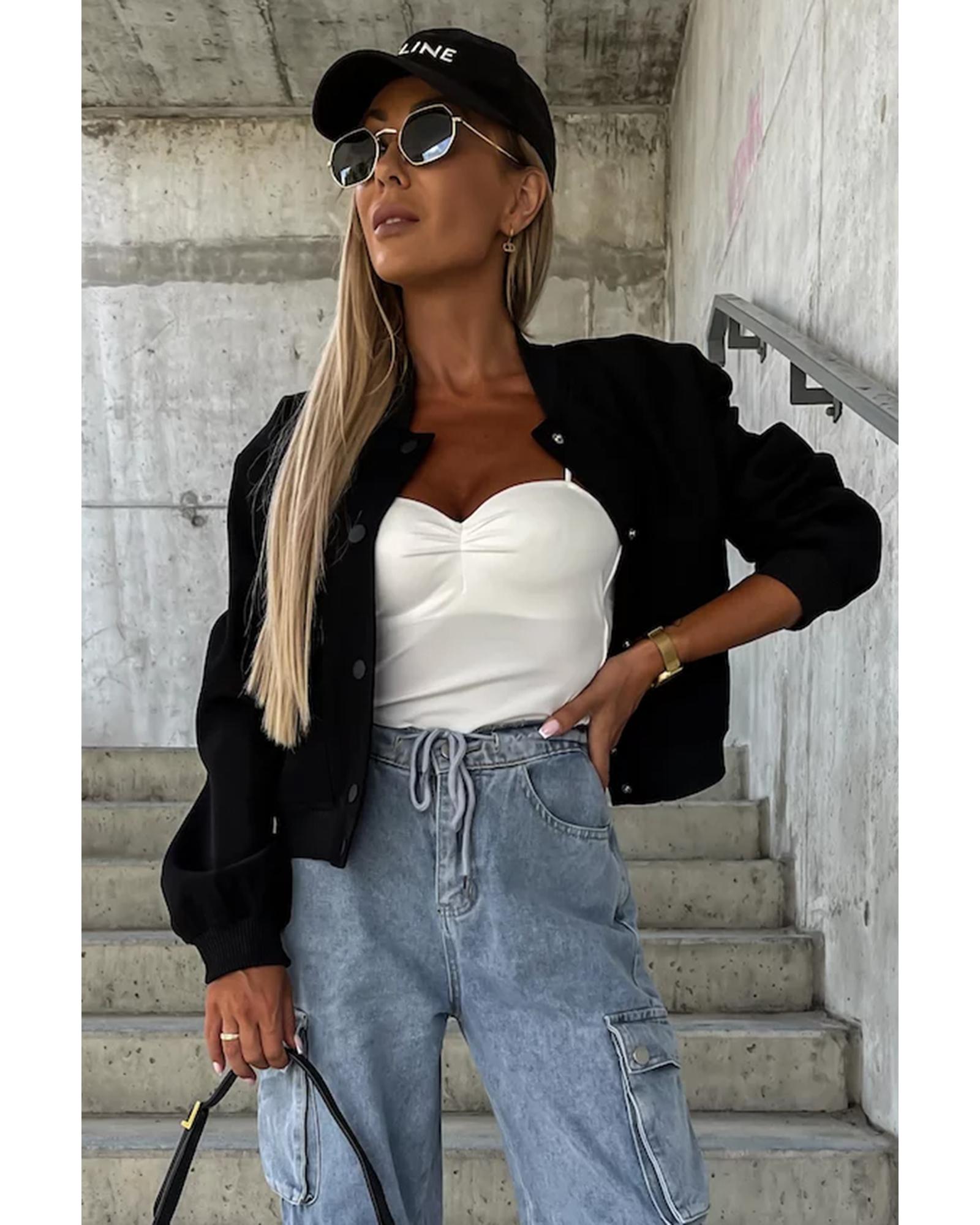 Black Big Pockets Baseball Collar Jacket - XL