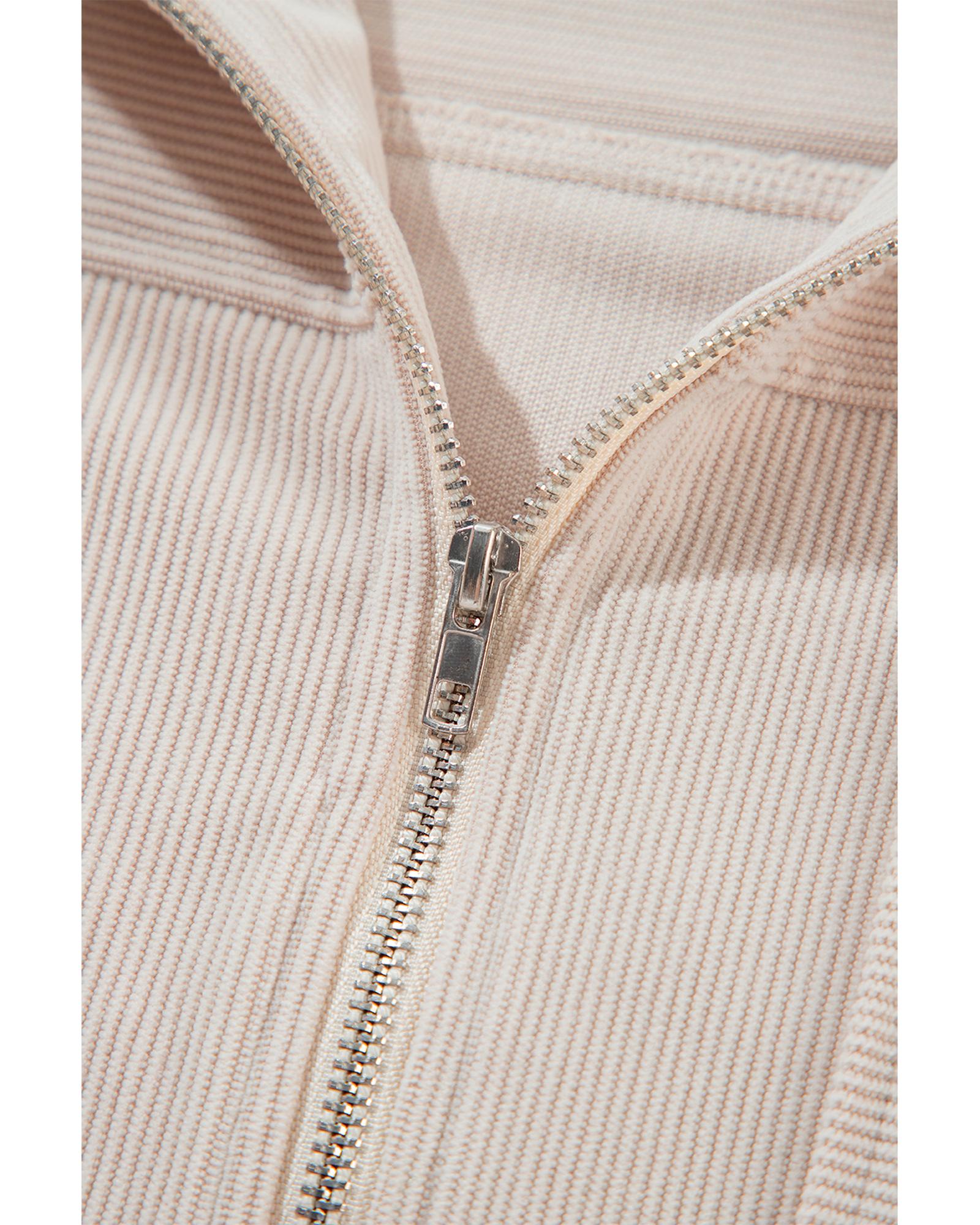 White Corduroy Drawstring Hooded Pocket Zip Up Jacket - XL