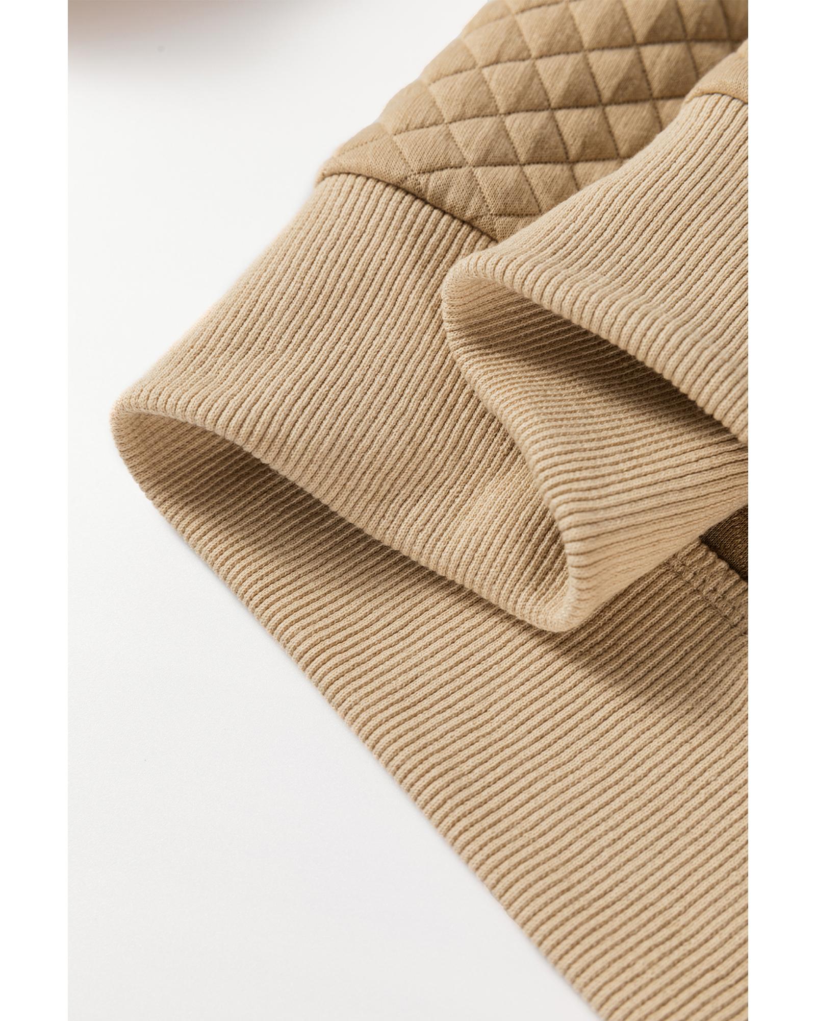 Pale Khaki Solid Geometric Textured Baseball Collar Jacket - L