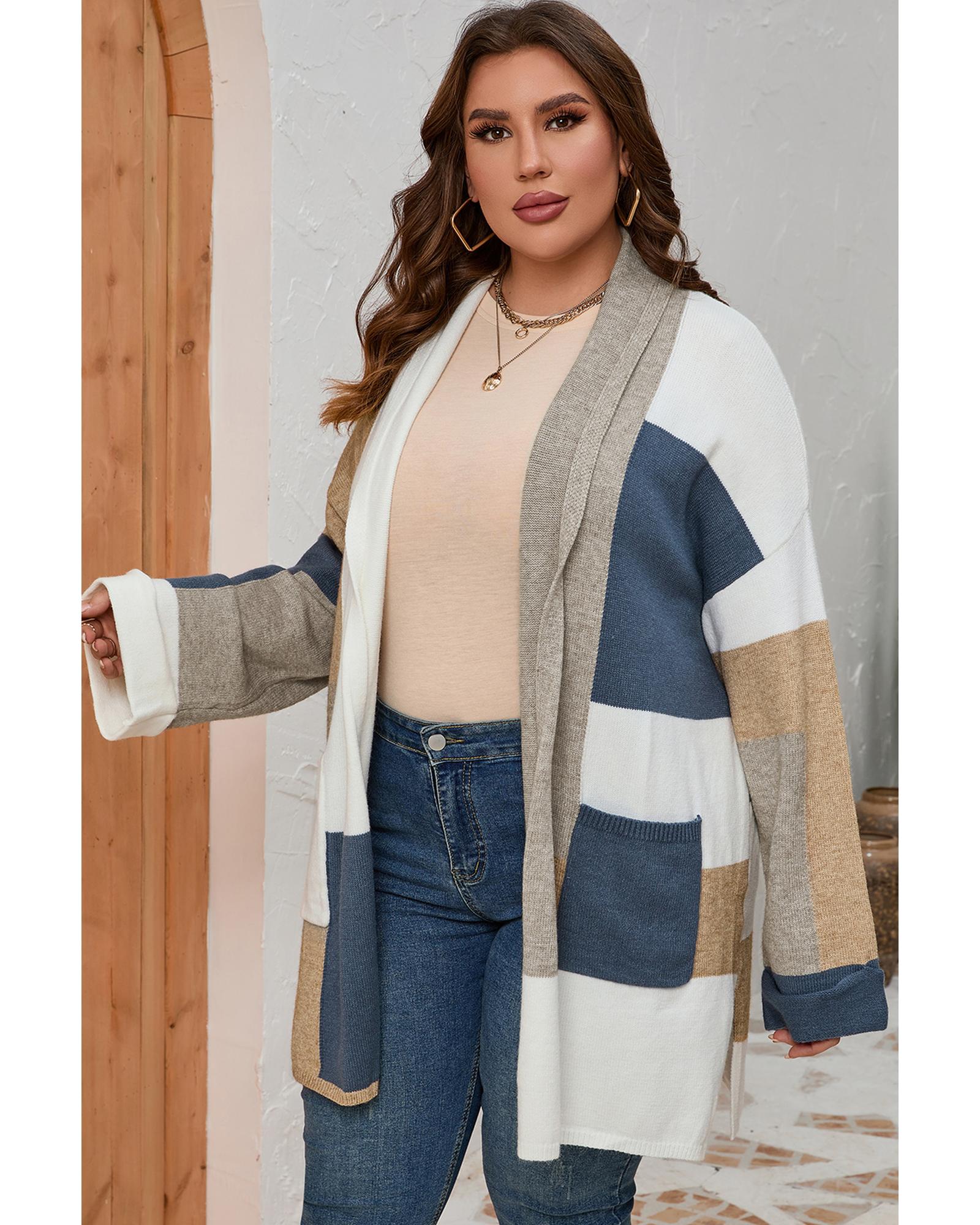 Multicolor Plus Size Colorblock Knit Cardigan - 1X