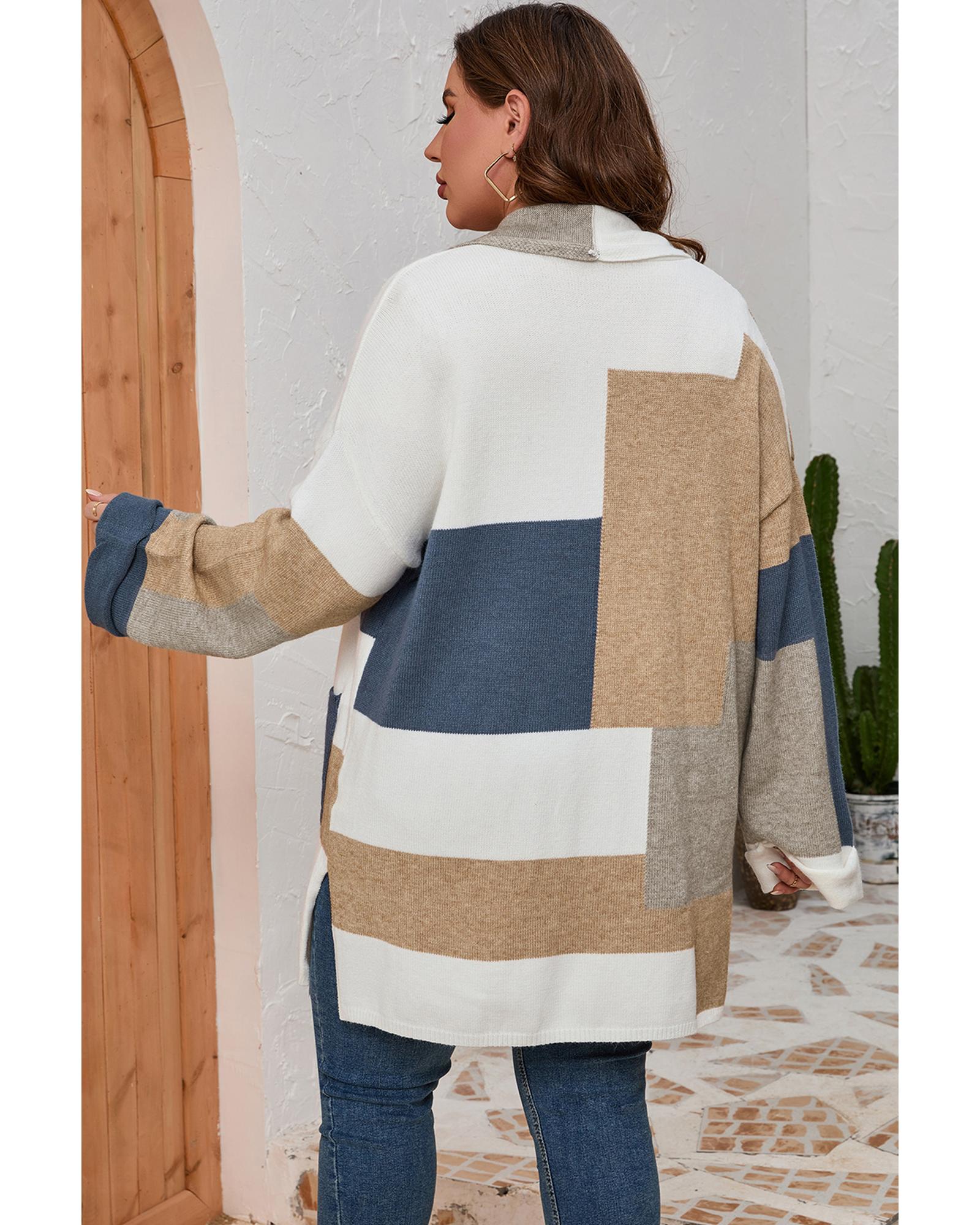 Multicolor Plus Size Colorblock Knit Cardigan - 1X