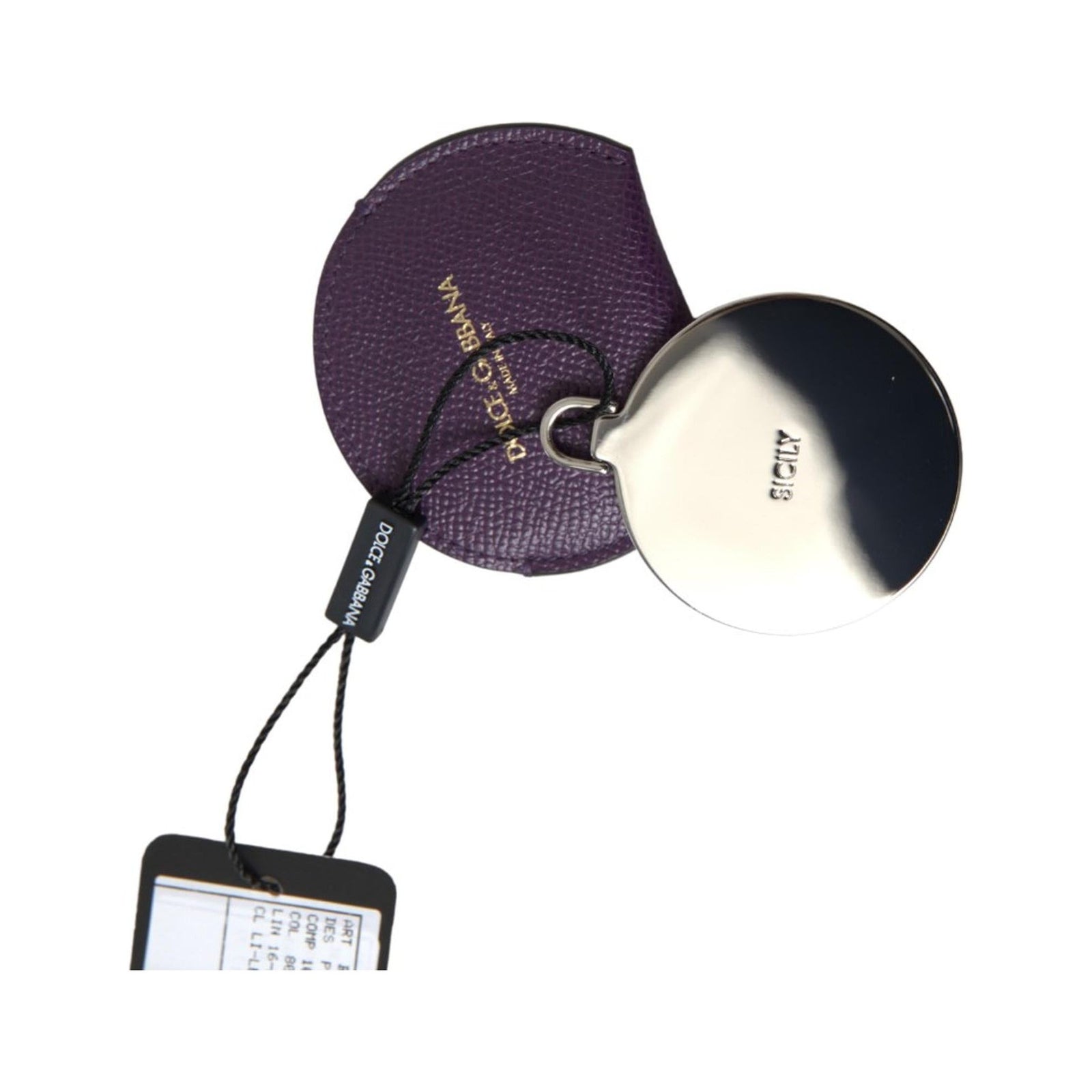 Dolce & Gabbana Women's Purple Calfskin Leather Round Hand Mirror Holder - One Size
