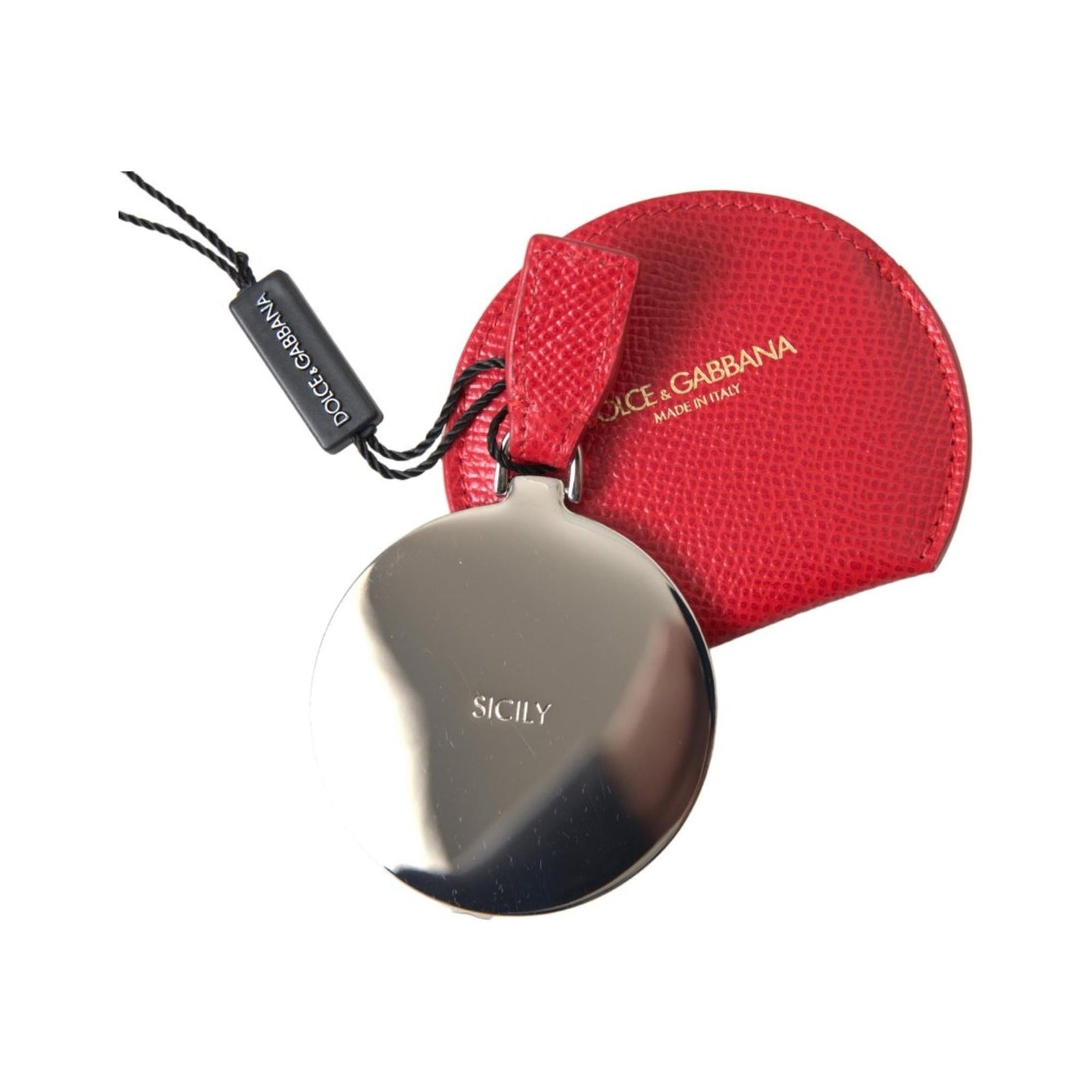 Dolce & Gabbana Women's Red Calfskin Leather Hand Mirror Holder - One Size