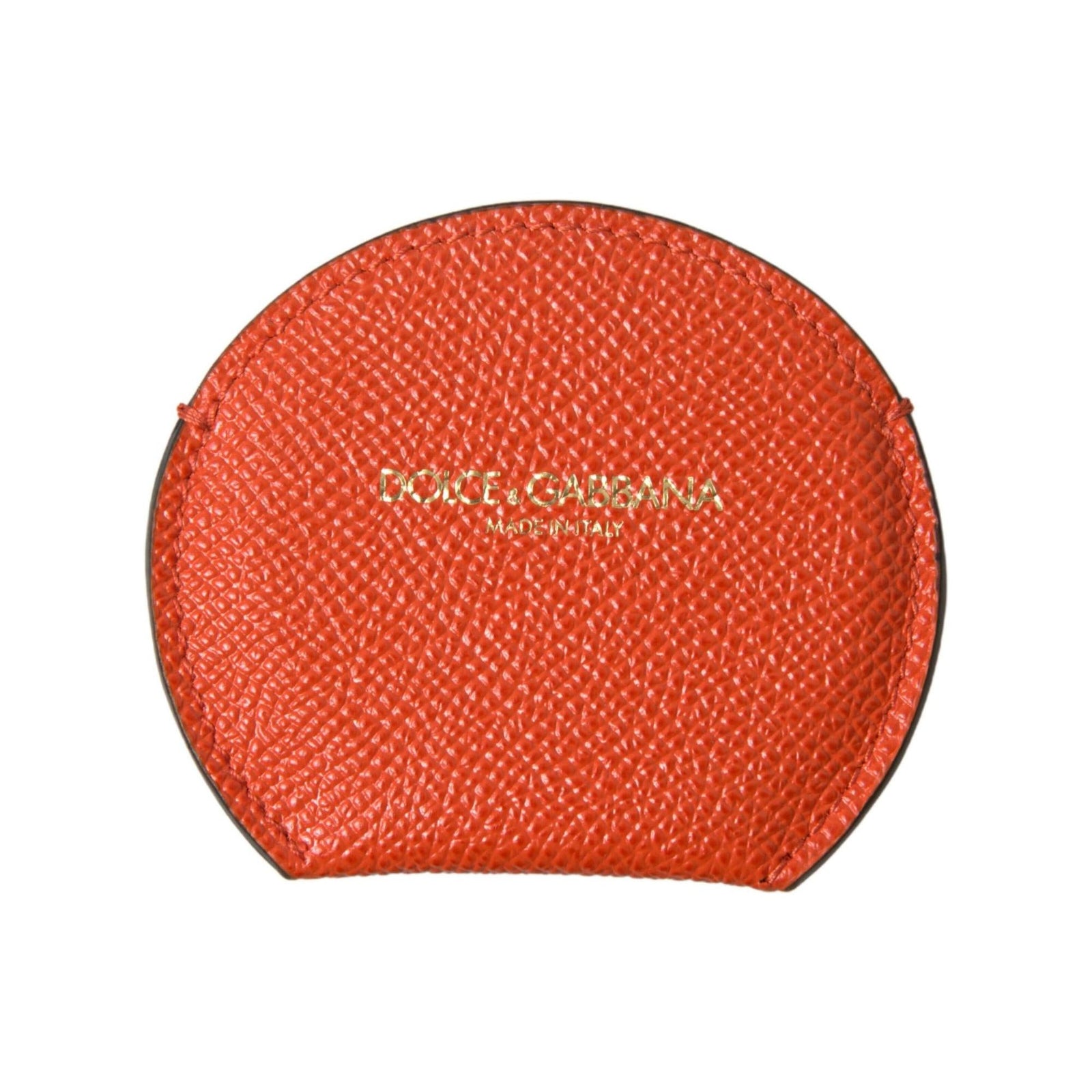 Dolce & Gabbana Women's Orange Calfskin Leather Round Logo Hand Mirror Holder - One Size