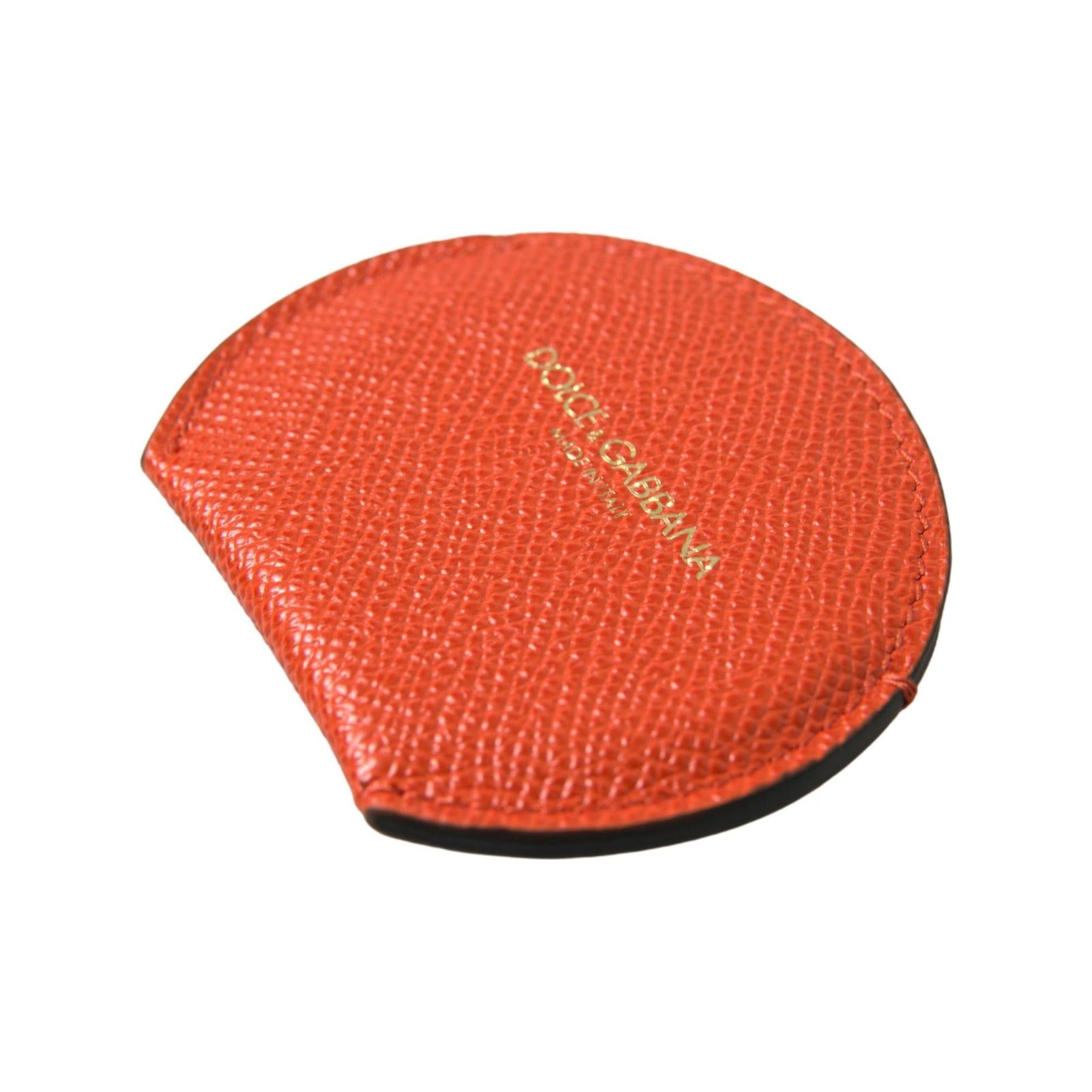 Dolce & Gabbana Women's Orange Calfskin Leather Round Logo Hand Mirror Holder - One Size