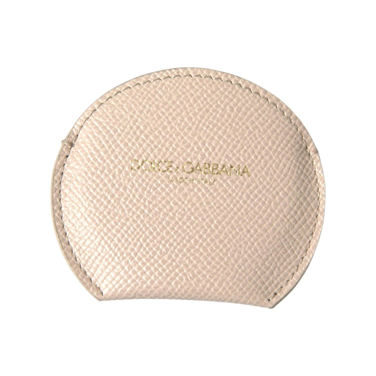 Dolce & Gabbana Women's Beige Calfskin Leather Round Logo Hand Mirror Holder - One Size