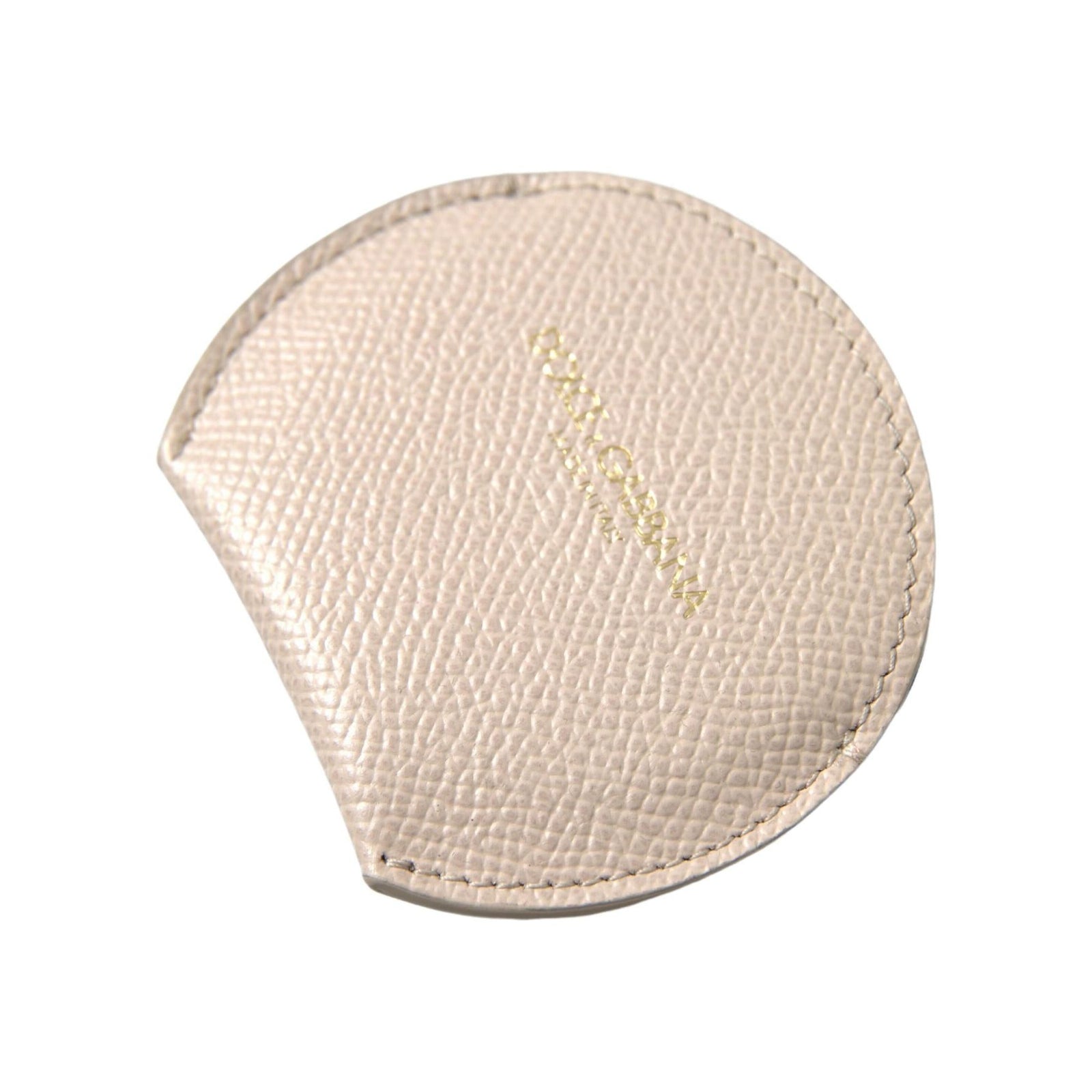Dolce & Gabbana Women's Beige Calfskin Leather Round Logo Hand Mirror Holder - One Size