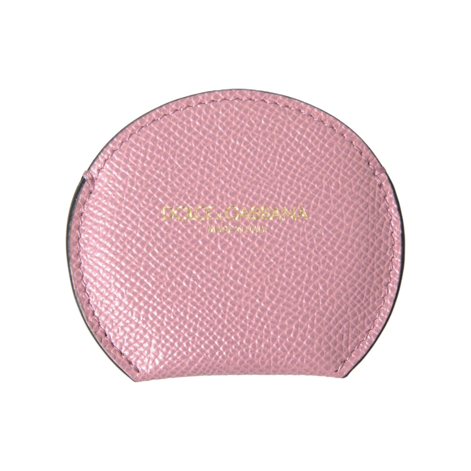 Dolce & Gabbana Women's Pink Calfskin Leather Round Logo Print Hand Mirror Holder - One Size