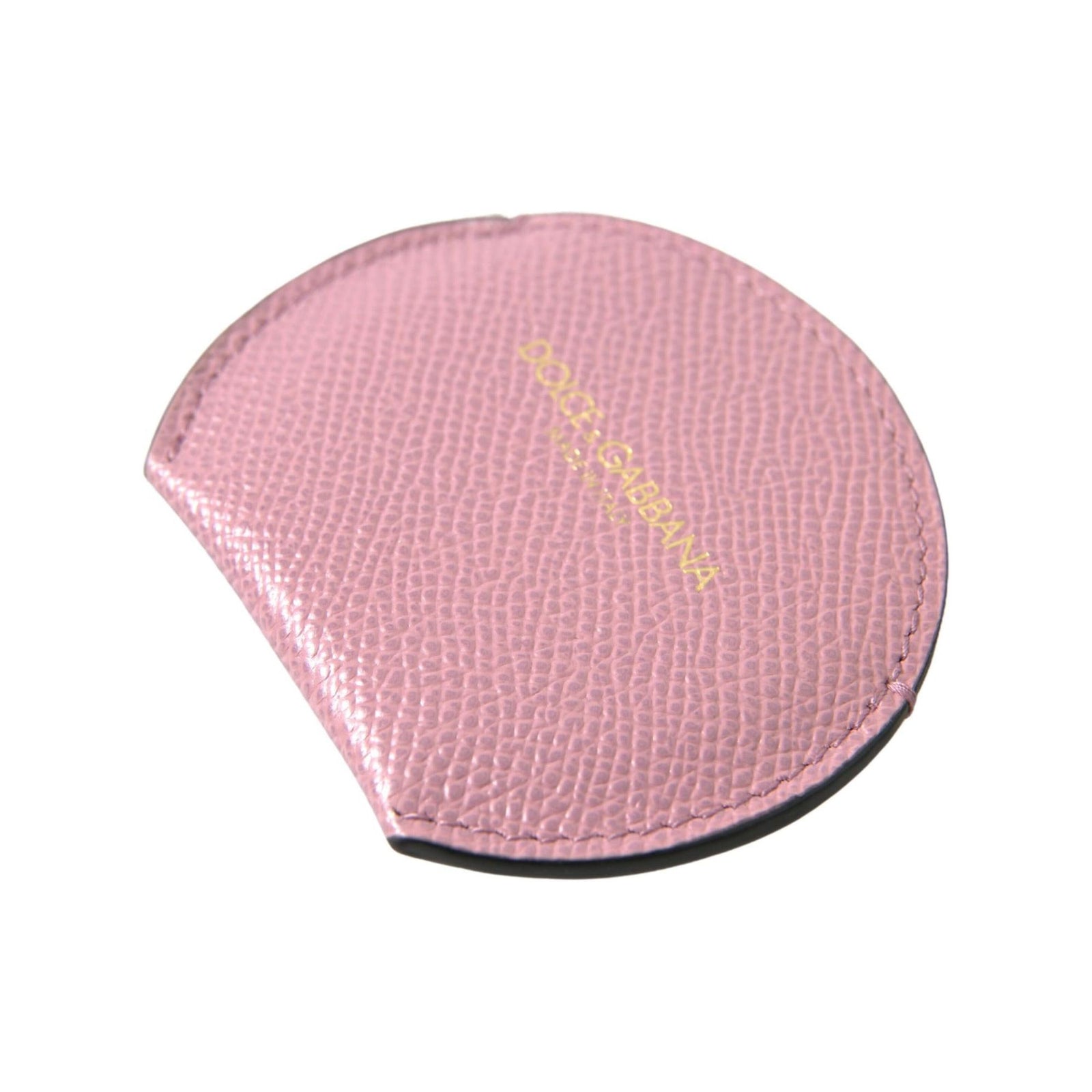 Dolce & Gabbana Women's Pink Calfskin Leather Round Logo Print Hand Mirror Holder - One Size