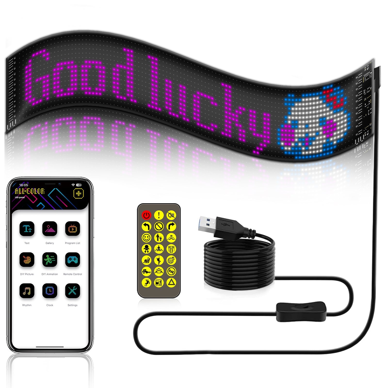 Programmable LED Matrix Panel Flexible Screen IP65 with APP Control 120*595mm