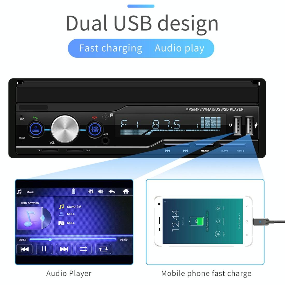 7 Inch Hd Car Radio Receiver Mp5 Player Fm / Am / Rds / Bluetooth / Phone Link Remote Control