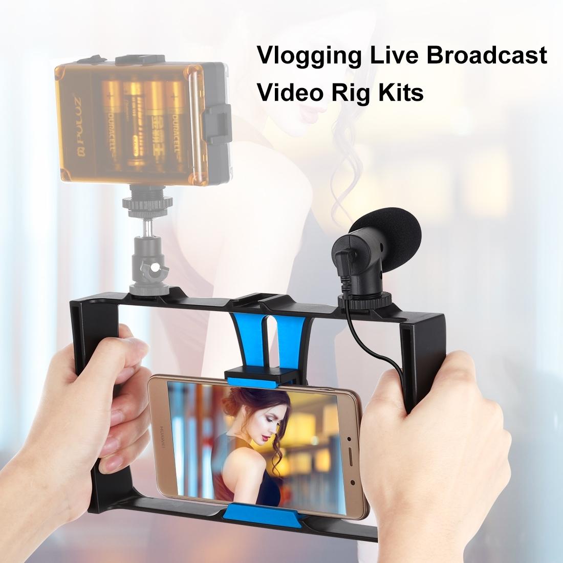 Smartphone Video Rig & Microphone Kit For Live Broadcast - Compatible With Iphone Galaxy Huawei Xiaomi Htc Lg Google And More - Blue