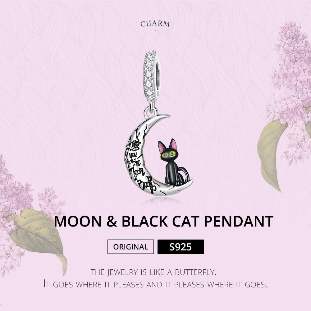925 Sterling Silver Moon Cat Pendant For Bracelet Or Necklace