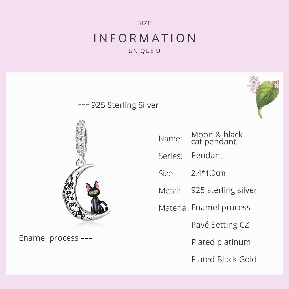 925 Sterling Silver Moon Cat Pendant For Bracelet Or Necklace