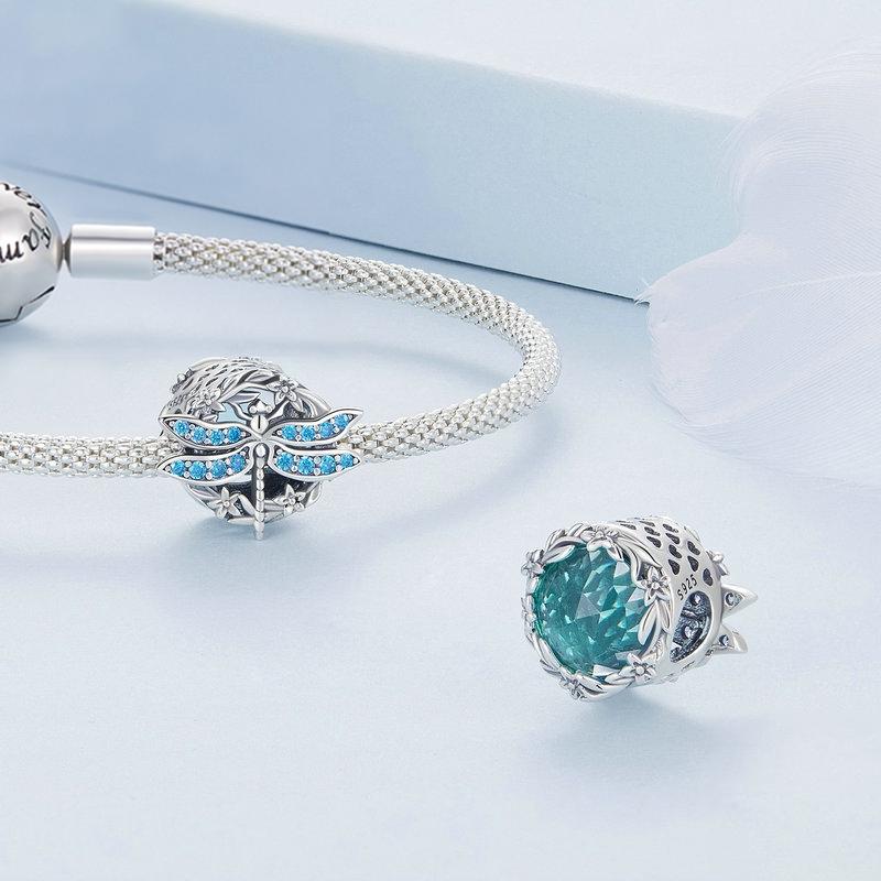 925 Sterling Silver Dragonfly Garland Zircon Bead Bracelet