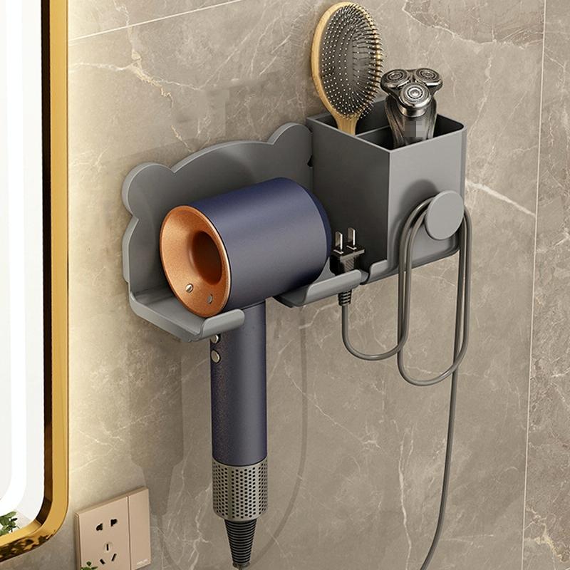 Wall Mounted Holder For Dyson Hair Dryer Bathroom Storage Rack Simple Black - Simple White