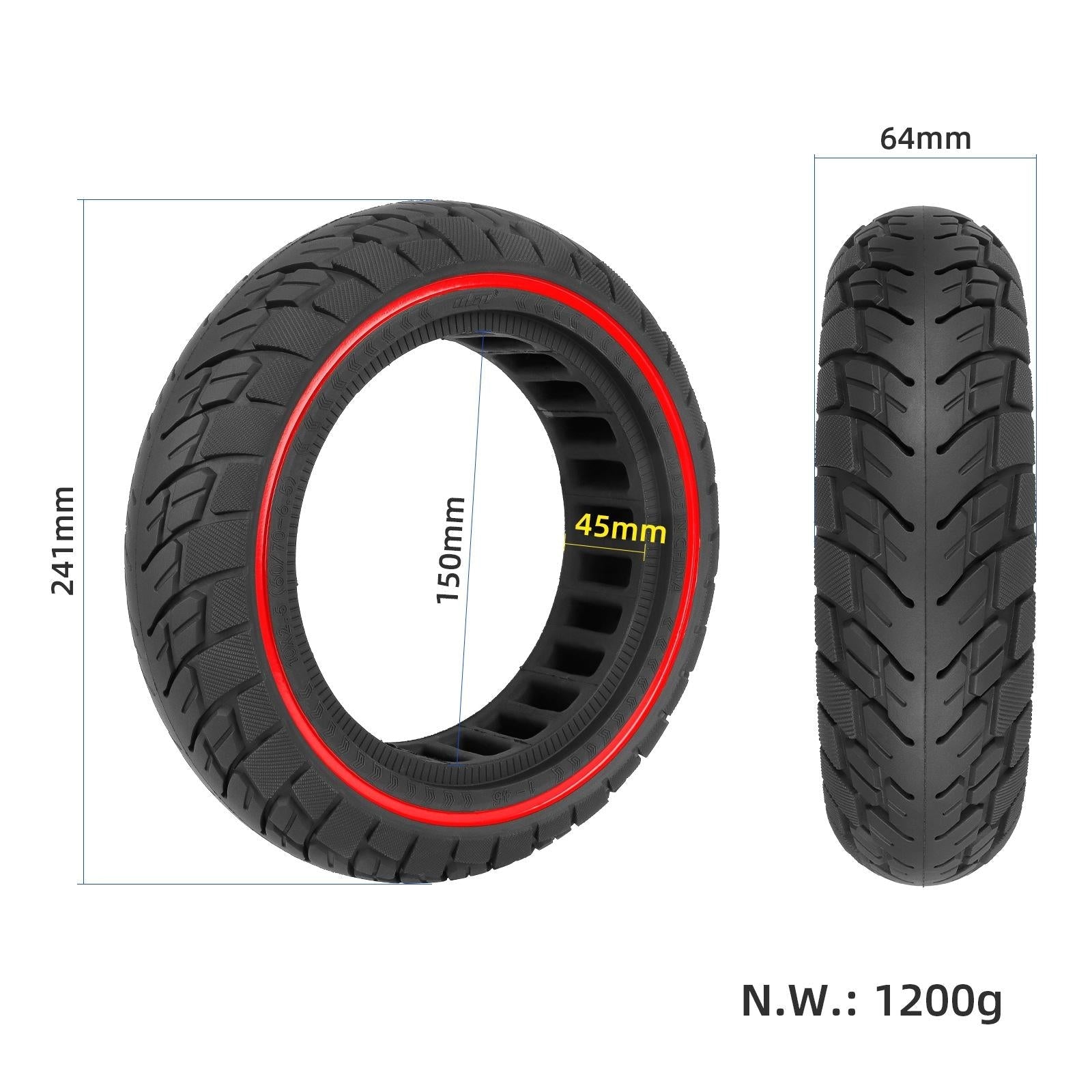 Ninebot Max G30 Scooter Tire - 10x2.5 Inch Solid Rubber Red Line