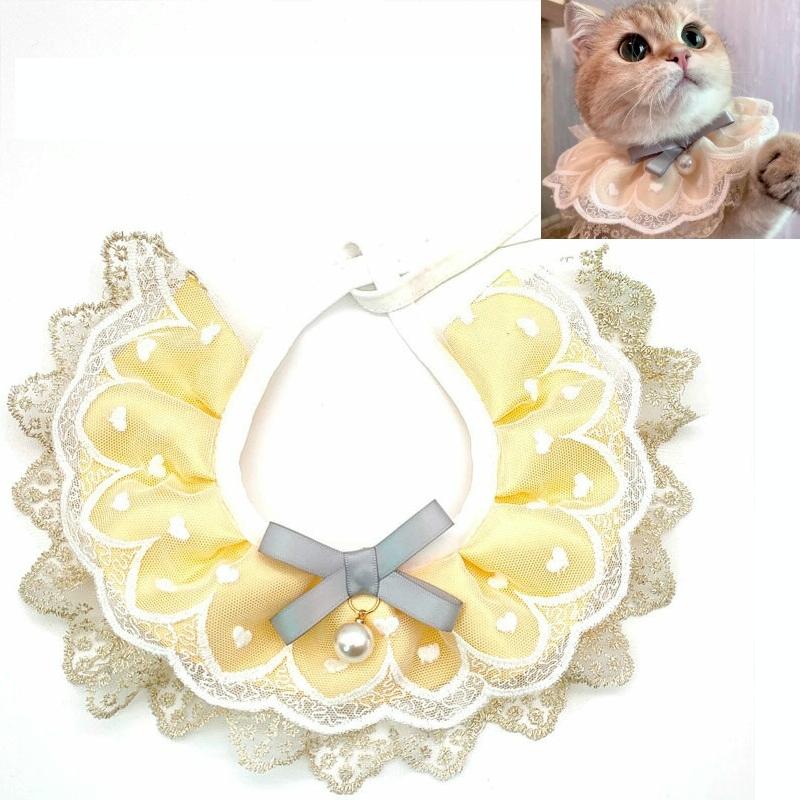 Pet Bib Adjustable Saliva Towel Lace Pearl Pendant Dog Collar - Size Xs