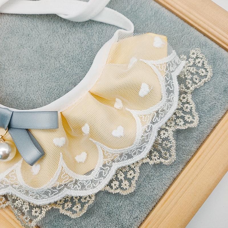 Pet Bib Adjustable Saliva Towel Lace Pearl Pendant Dog Collar - Size Xs