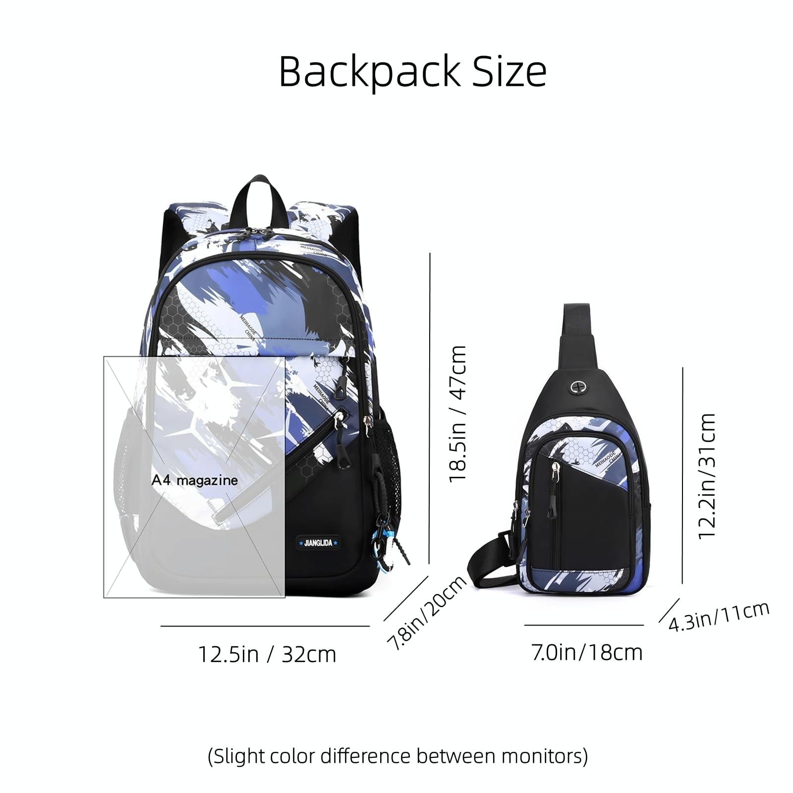 Lightweight 2-in-1 Backpack and Chest Bag for Men - Blue Football - Blue Honeycomb