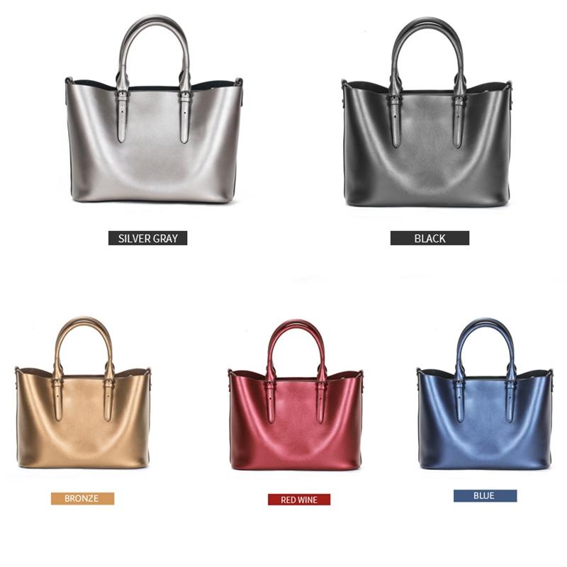 Blue Cowhide Messenger Tote For Women Large Capacity