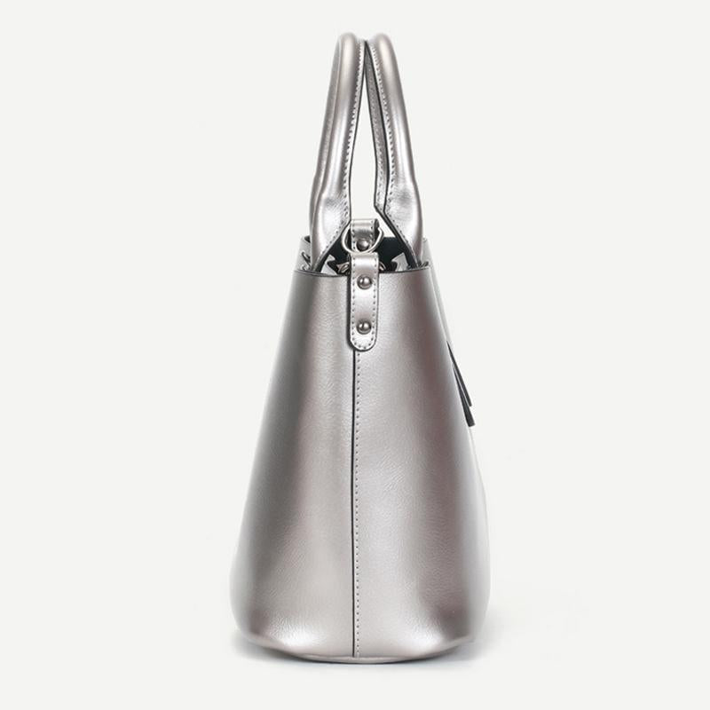 Blue Cowhide Messenger Tote For Women Large Capacity