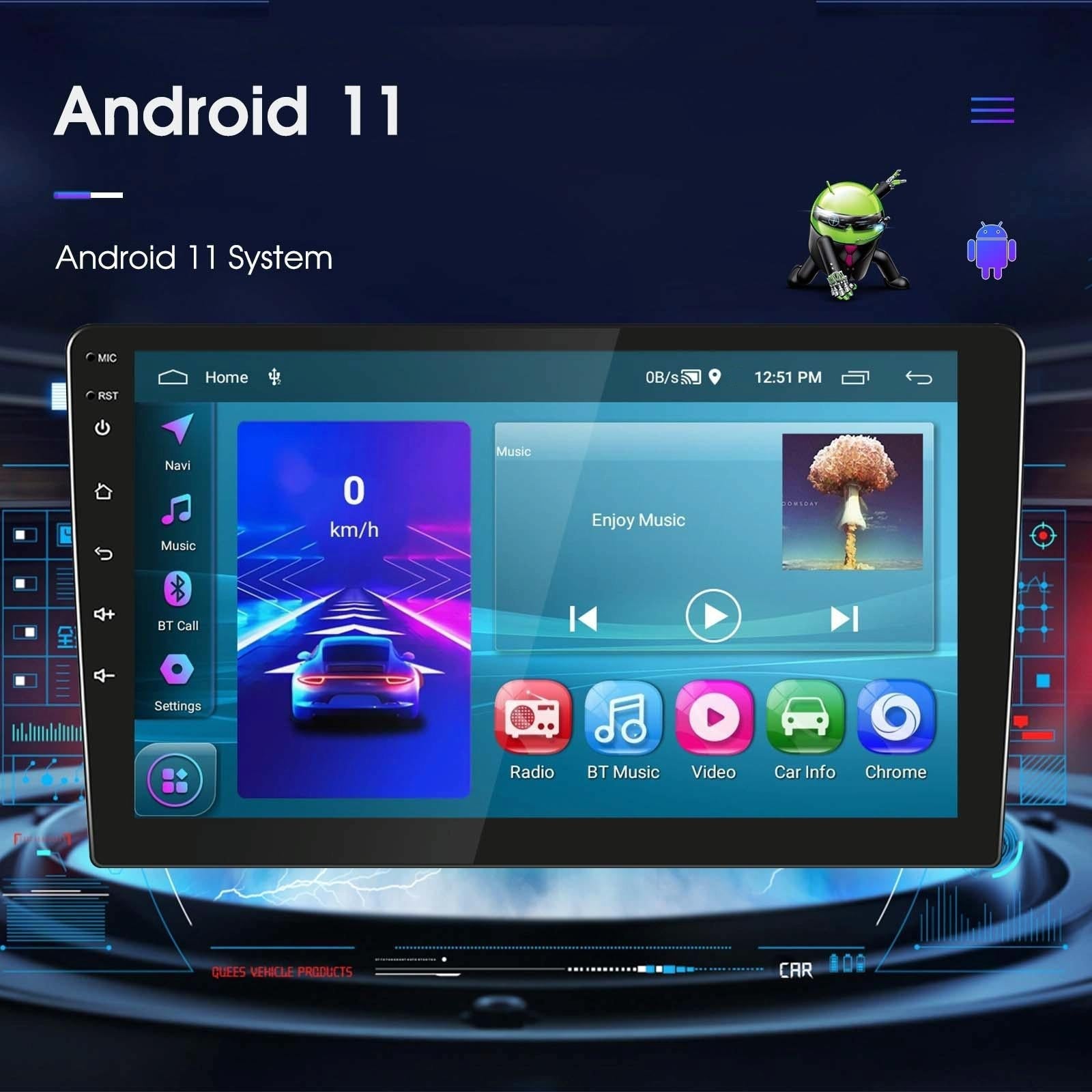 10 Inch Car Android Navigation Screen With Carplay - 2 + 64G Standard + 4Lights Camera