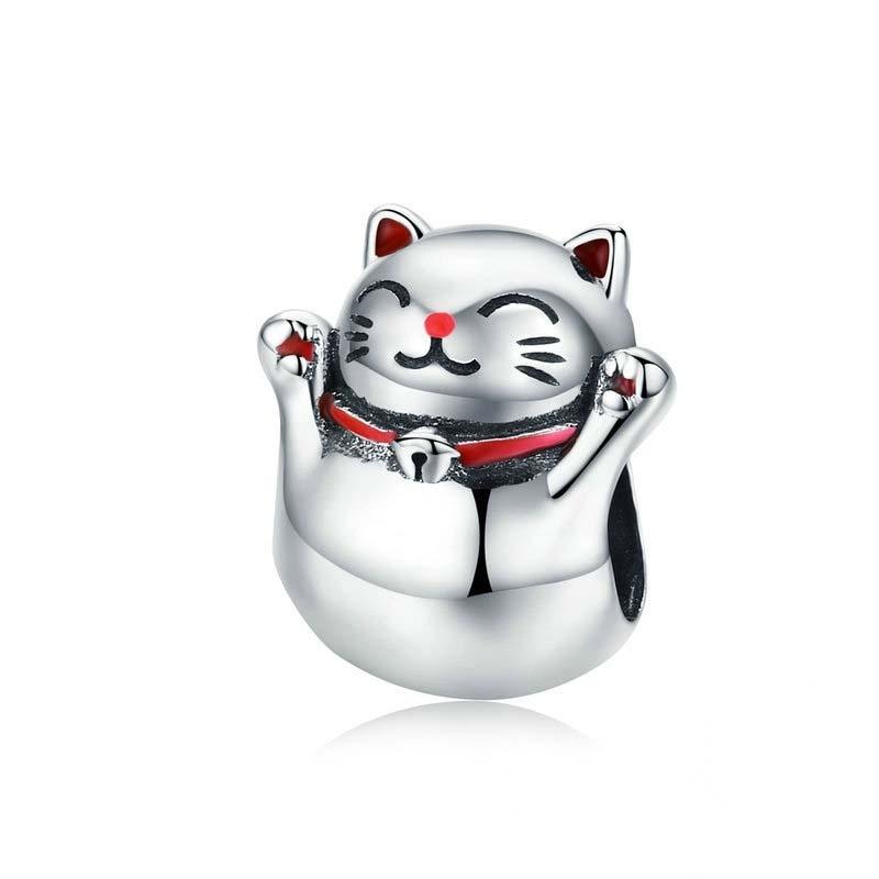925 Sterling Silver Lucky Cat Beaded Bracelet Diy Accessory