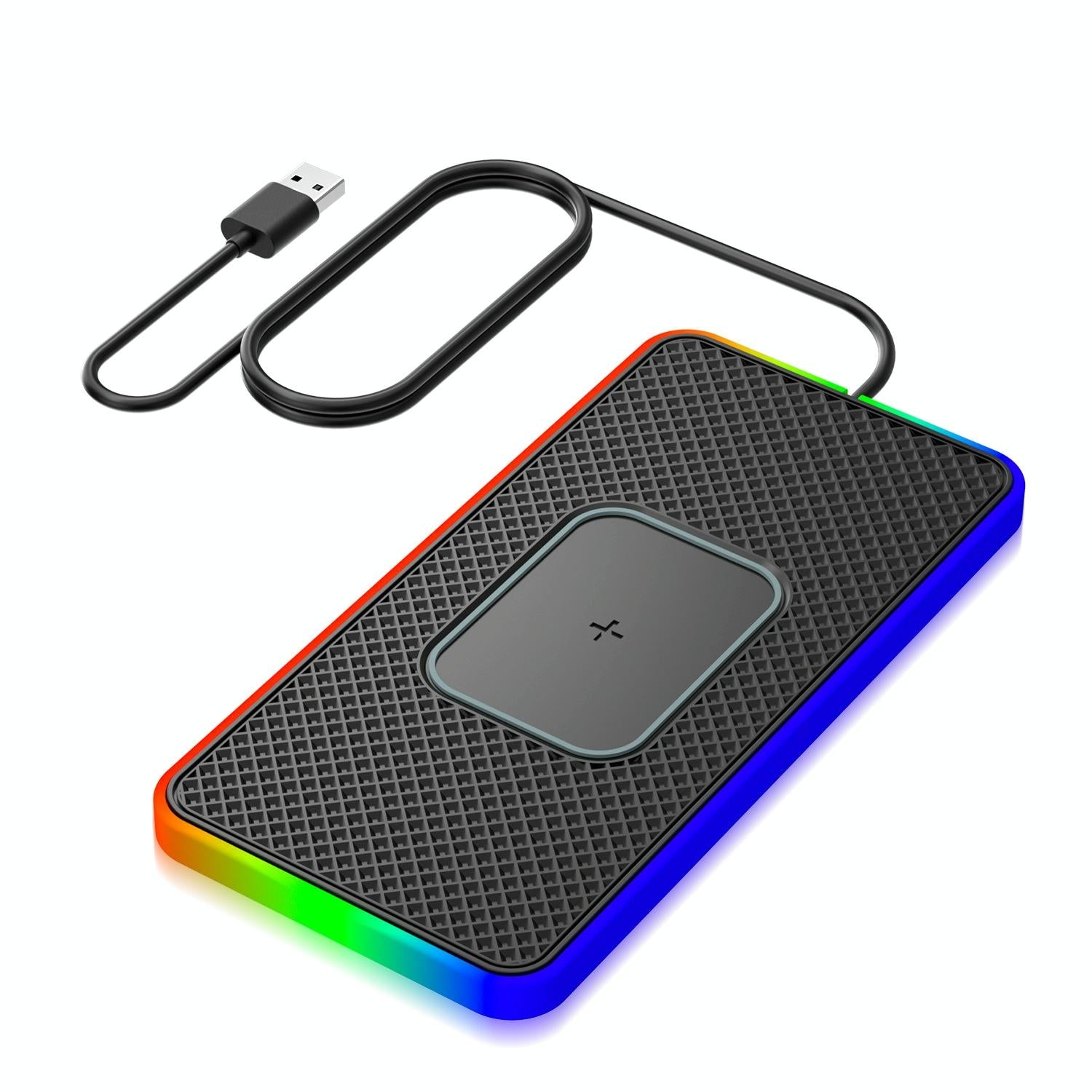 15w 2-in-1 Car Wireless Charger with Non-slip Mat and Colourful Light - 0.3m Usb Cable - Usb Cable 0.3M