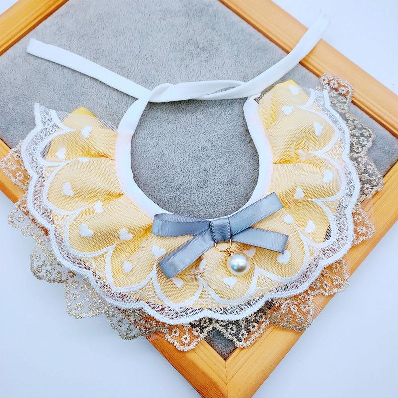 Pet Bib Adjustable Saliva Towel Lace Pearl Pendant Dog Collar - Size M