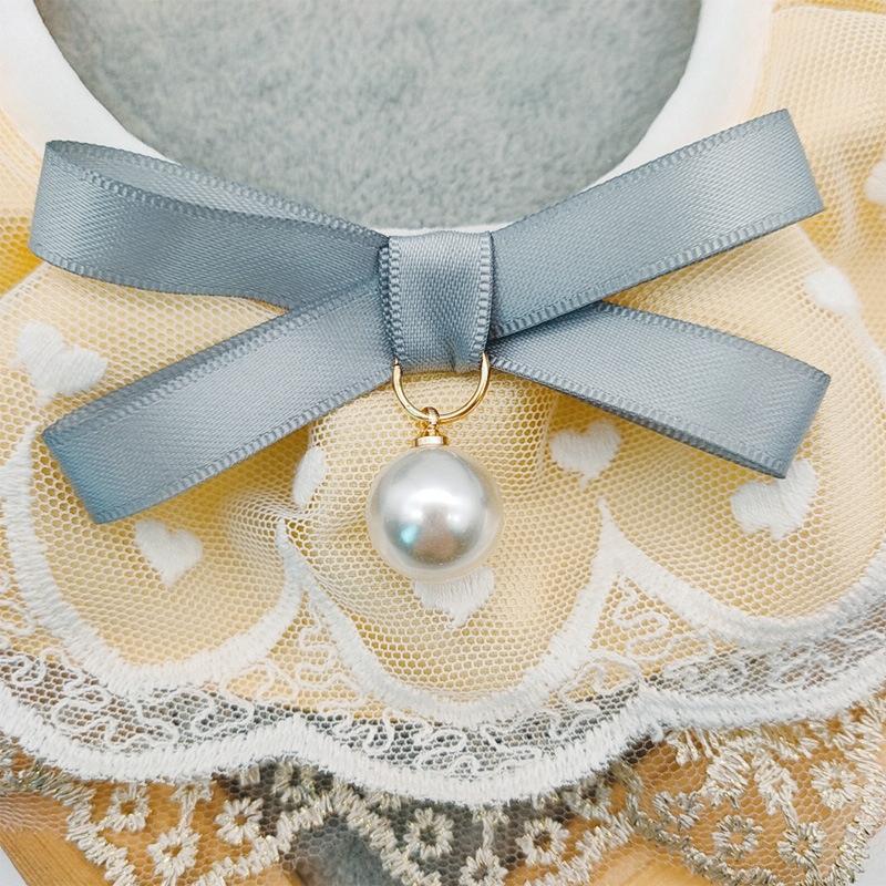Pet Bib Adjustable Saliva Towel Lace Pearl Pendant Dog Collar - Size M