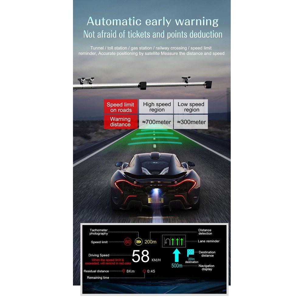 Car Hud Display Compass Speed Temp Voltage Alarm Navigation Obd2 + Gps