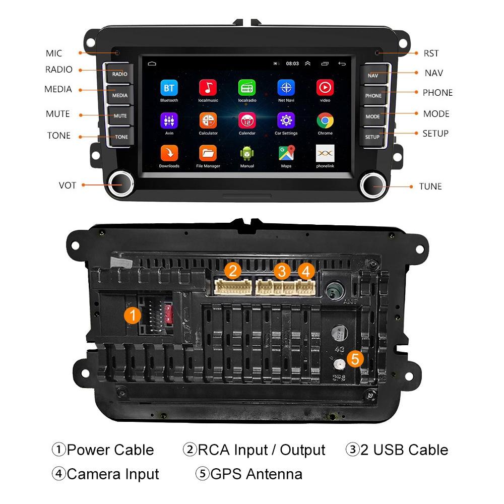 7 Inch Android Car Navigation Player For Volkswagen With Wireless Carplay - 1 + 16G - 12Lights Camera