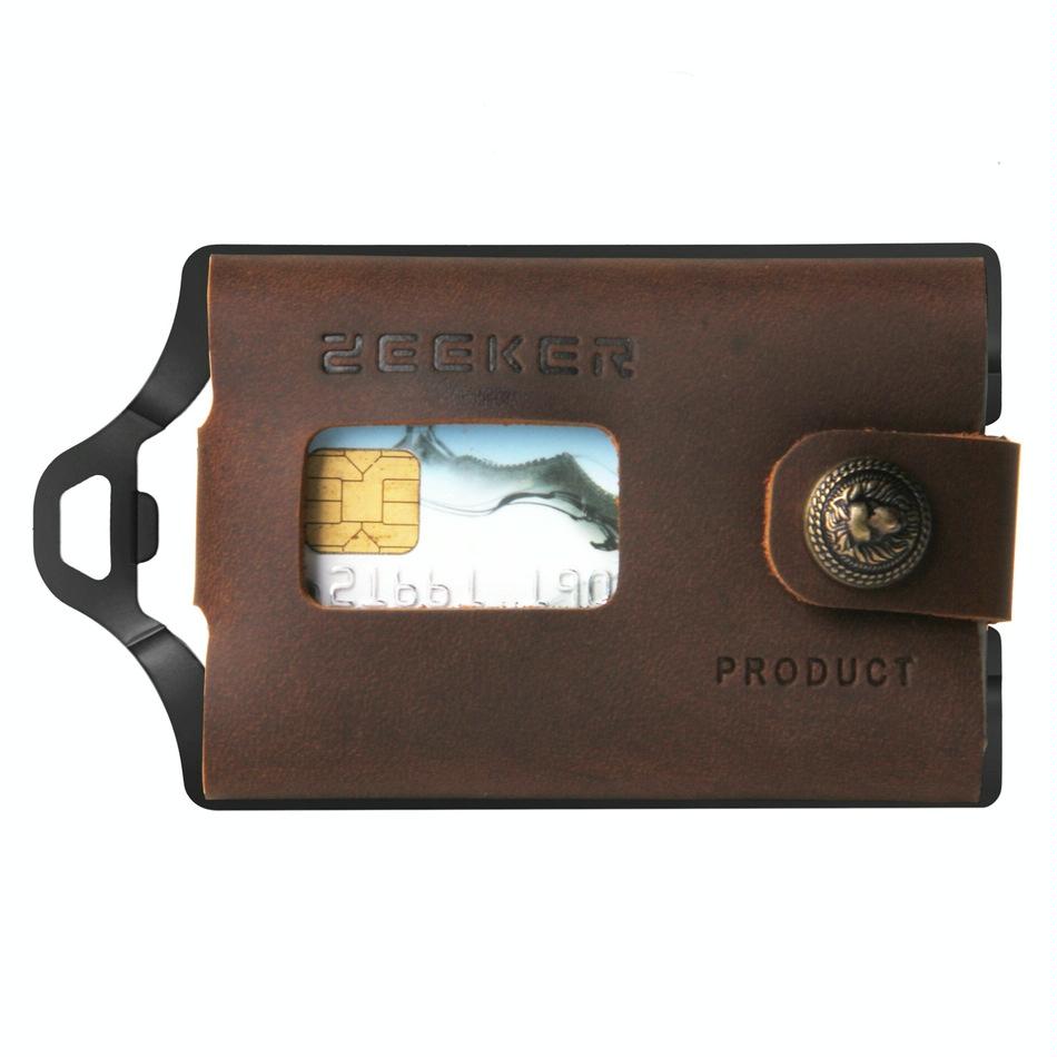 Stainless Steel Edc Wallet Coffee Leather Card Holder