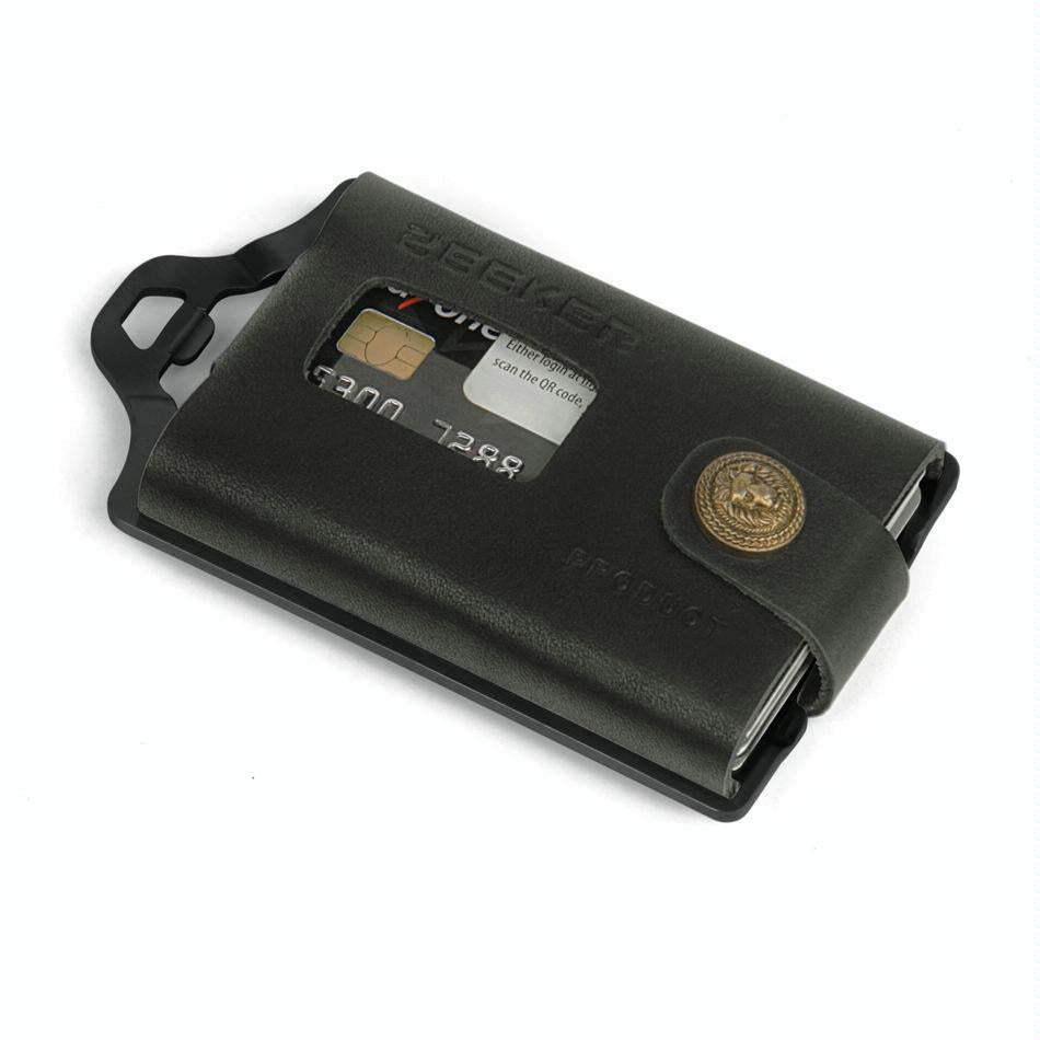 Stainless Steel Edc Wallet Coffee Leather Card Holder