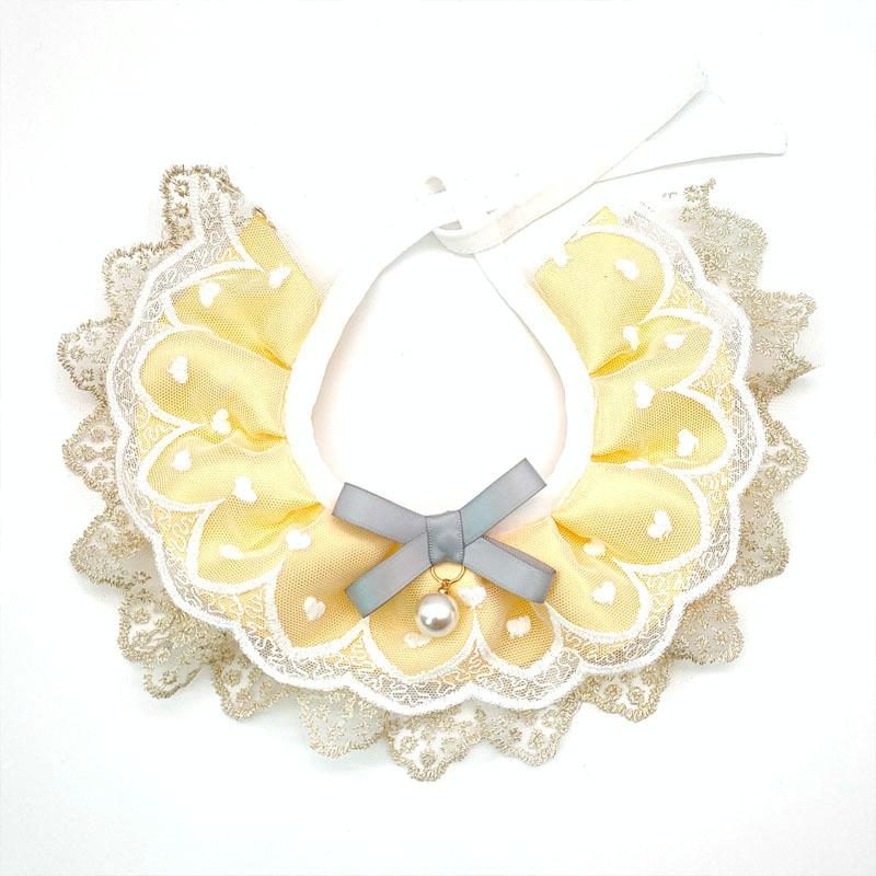 Pet Bib Adjustable Saliva Towel Lace Pearl Pendant Dog Collar - Size L