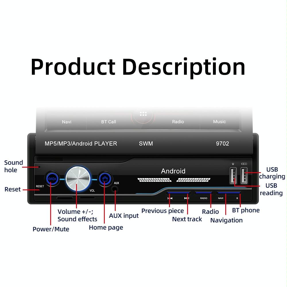 7 Inch Android Car Radio Receiver With Fm Bluetooth Gps Wifi - Swm 9702