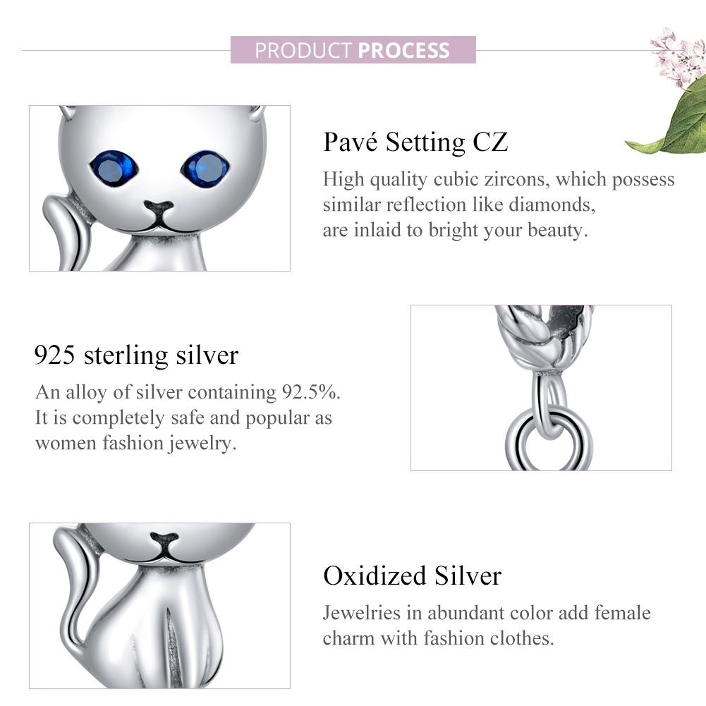 925 Sterling Silver Adorable Cat Pendant For Diy Bracelets & Necklaces
