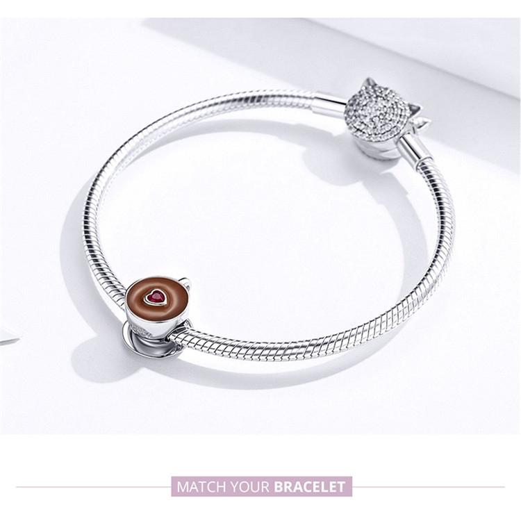 925 Sterling Silver Coffee Cup Beaded Bracelet Charm
