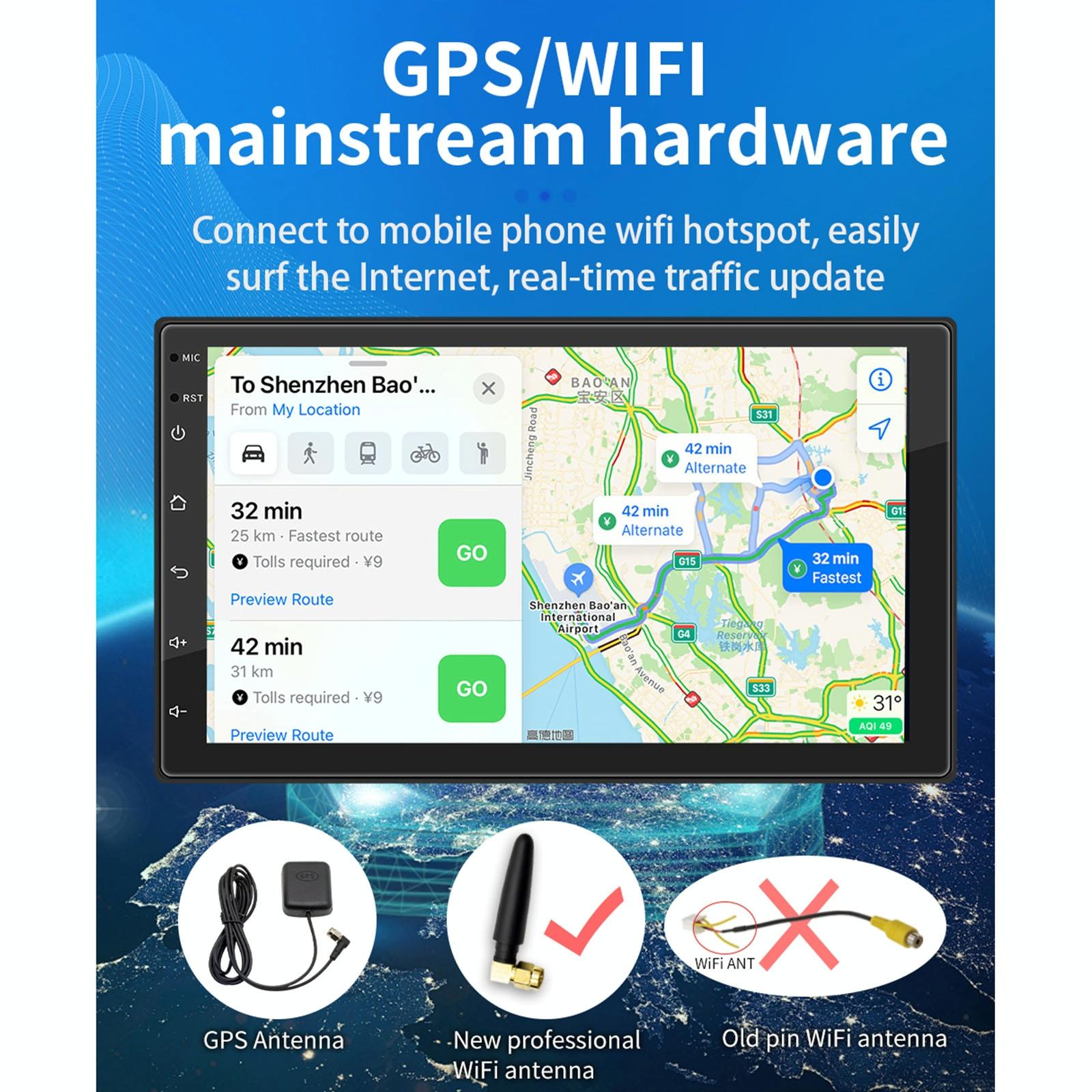 7 Inch Ips Car Android Player Gps Navigation Bluetooth Fm Wifi Steering Wheel Control
