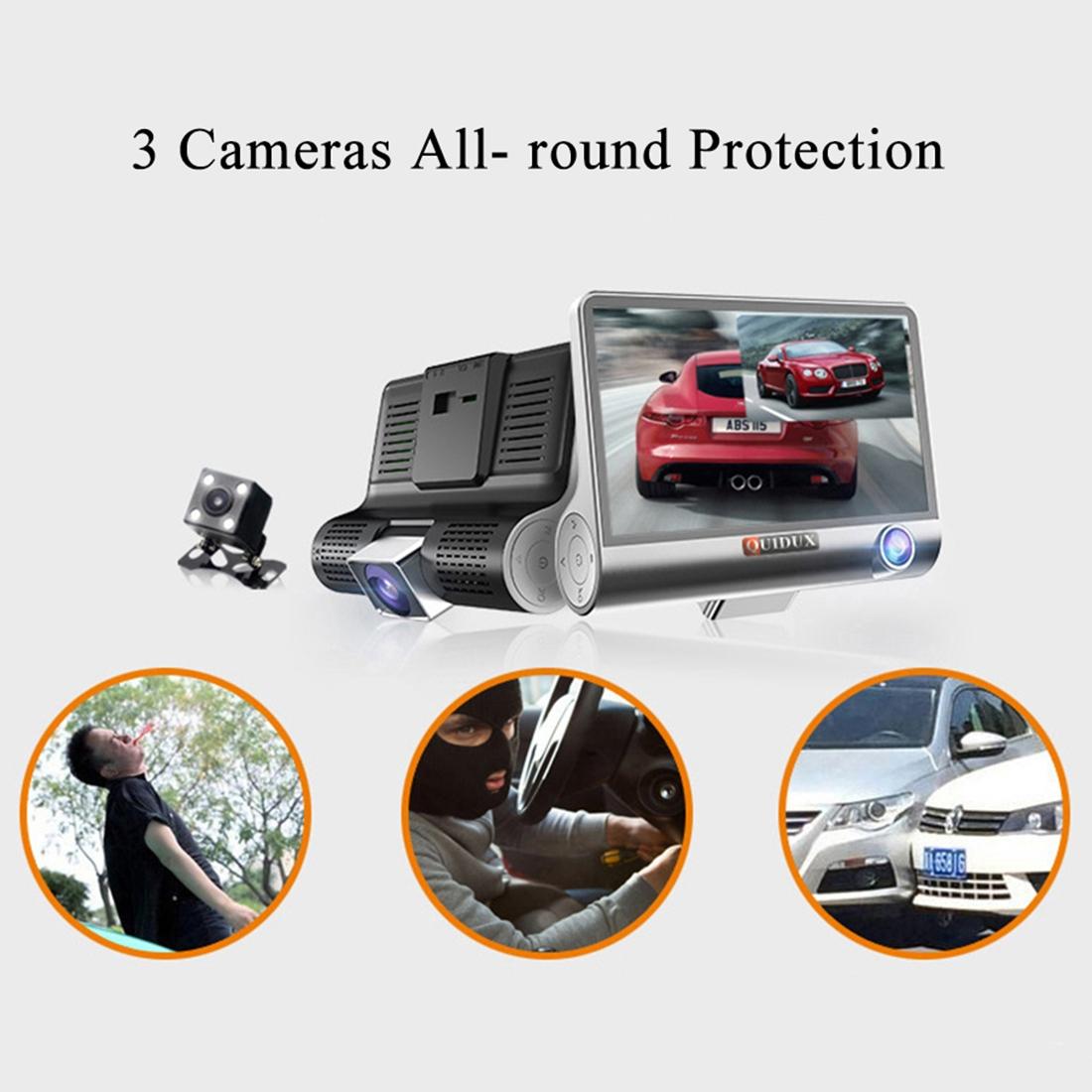 Full Hd 1080p 3-channel Car Dvr with 4 Ips Screen 5mp Camera and 170 Degree Wide Angle