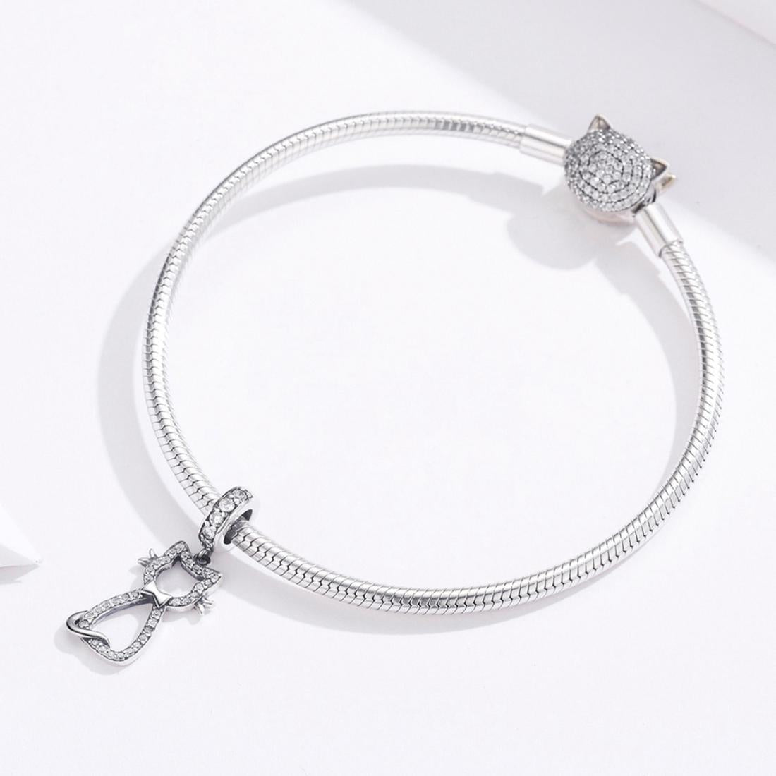 925 Sterling Silver Zircon Cat Pendant For Bracelet Diy Accessory
