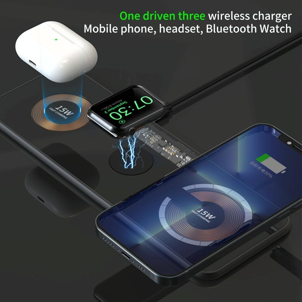 15W Dual Fast Charging Pad For 3 In 1 Wireless Phones