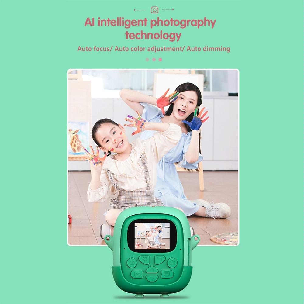 720P Hd Reversible Mini Digital Camera For Children - Cartoon Print - Pink