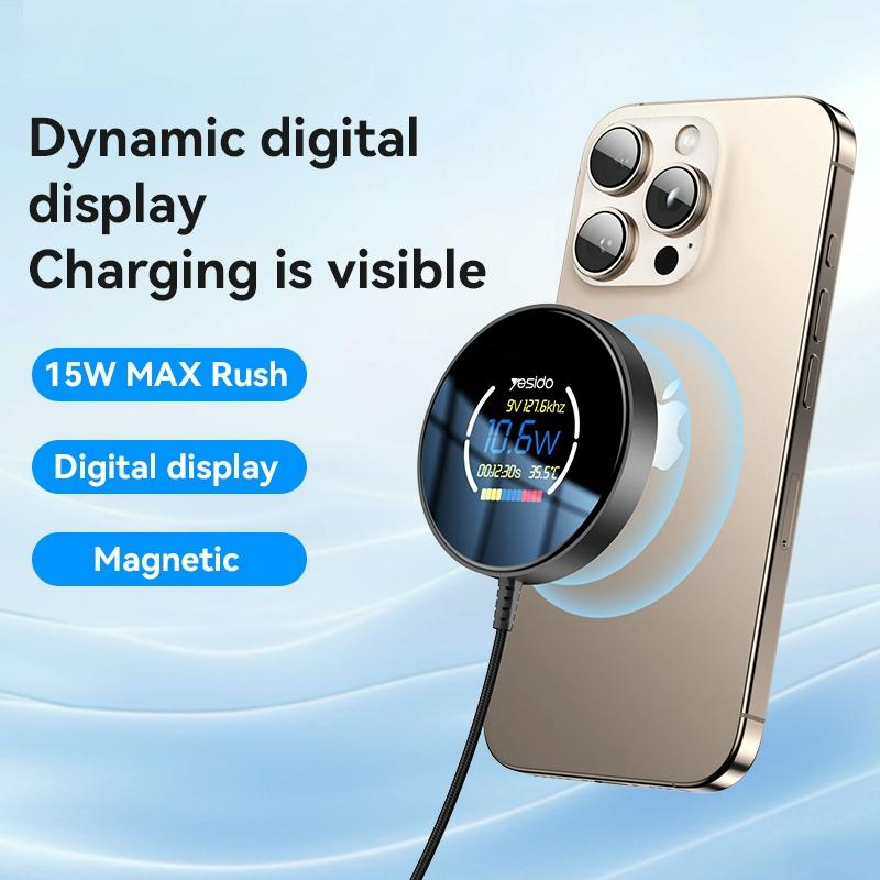 15W Magnetic Wireless Charger With Digital Display 1.2M